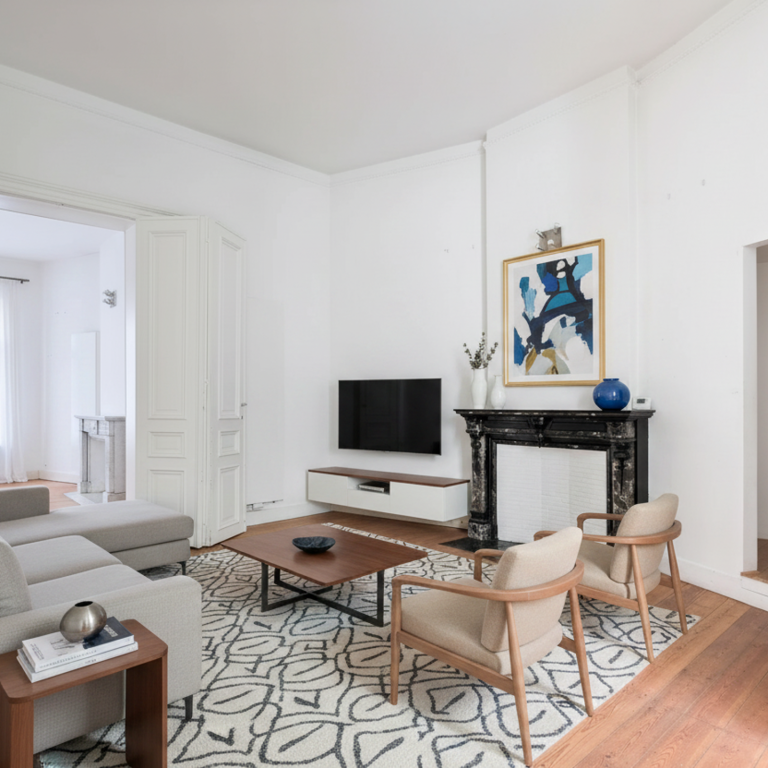 Sq. Marie-Louise: beau duplex + jardin, profession libérale