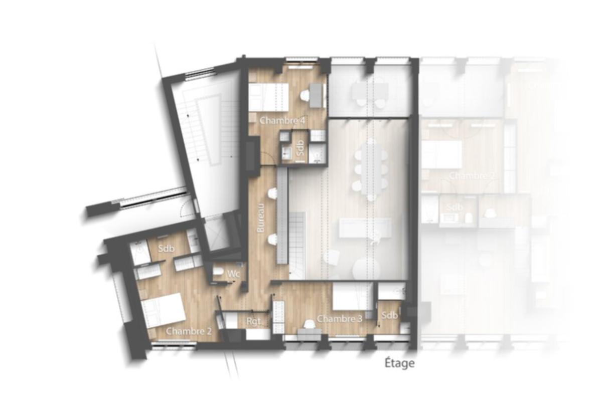 Molière: Superbe loft 223 m² - 4 chambres, terrasse, parking