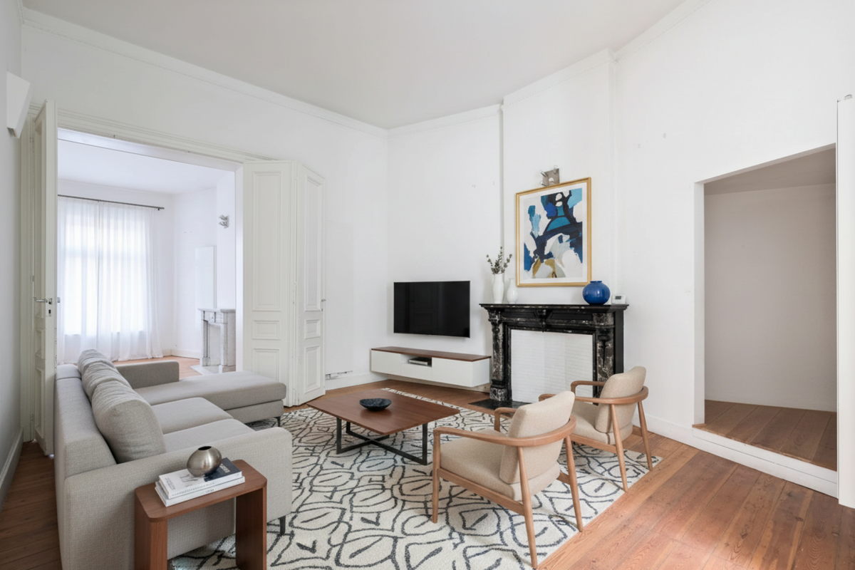 Sq. Marie-Louise: beau duplex + jardin, profession libérale