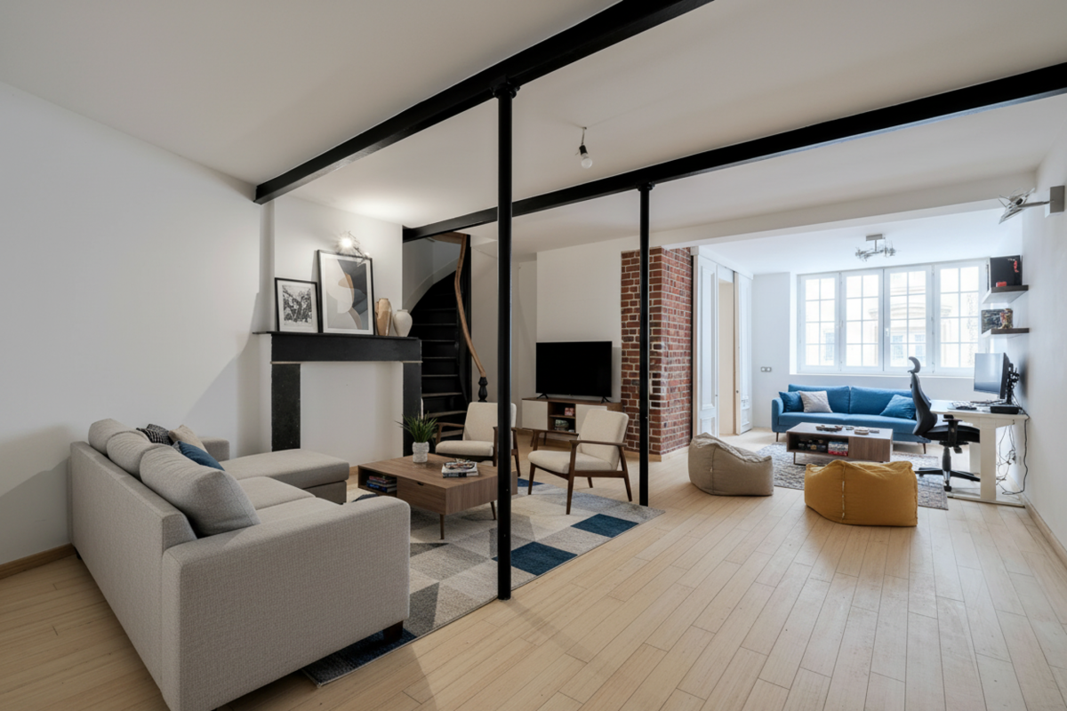 Sq. Marie-Louise: beau duplex + jardin, profession libérale