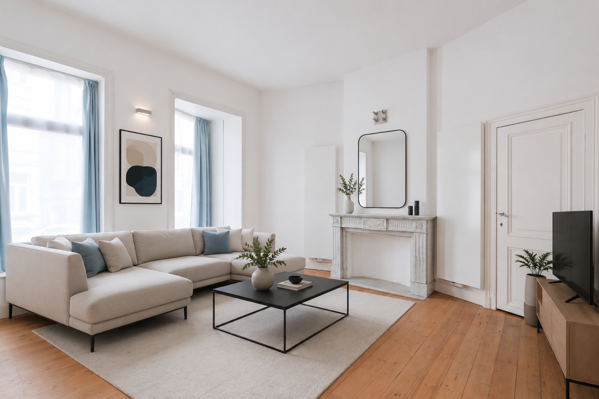 Sq. Marie-Louise: beau duplex + jardin, profession libérale